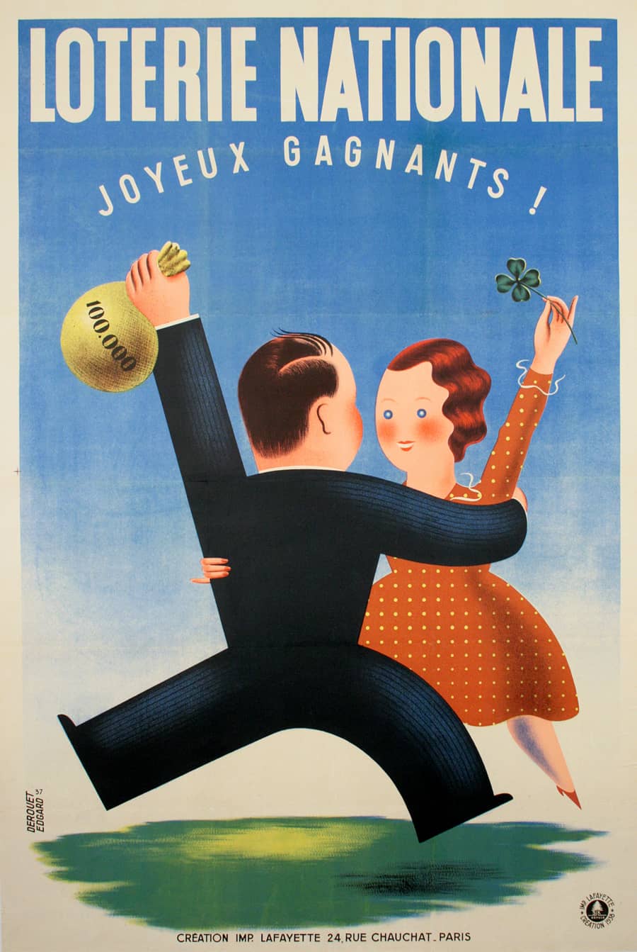 Original Loterie Nationale Poster by Derouet - Joyeux Gangnants 1938