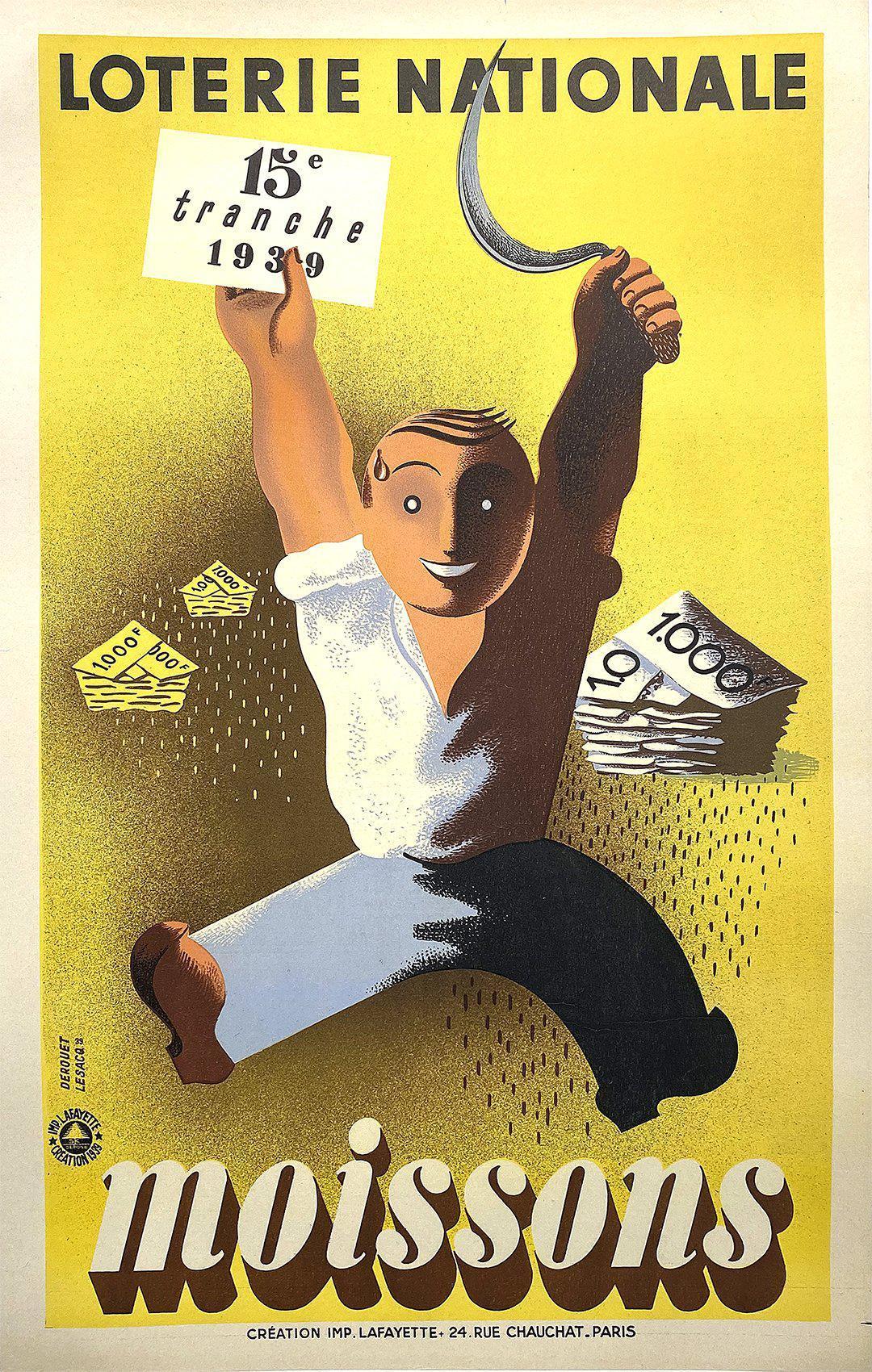 Original Vintage Loterie Nationale Moissons Poster by Derouet Lasacq 1939 Farming