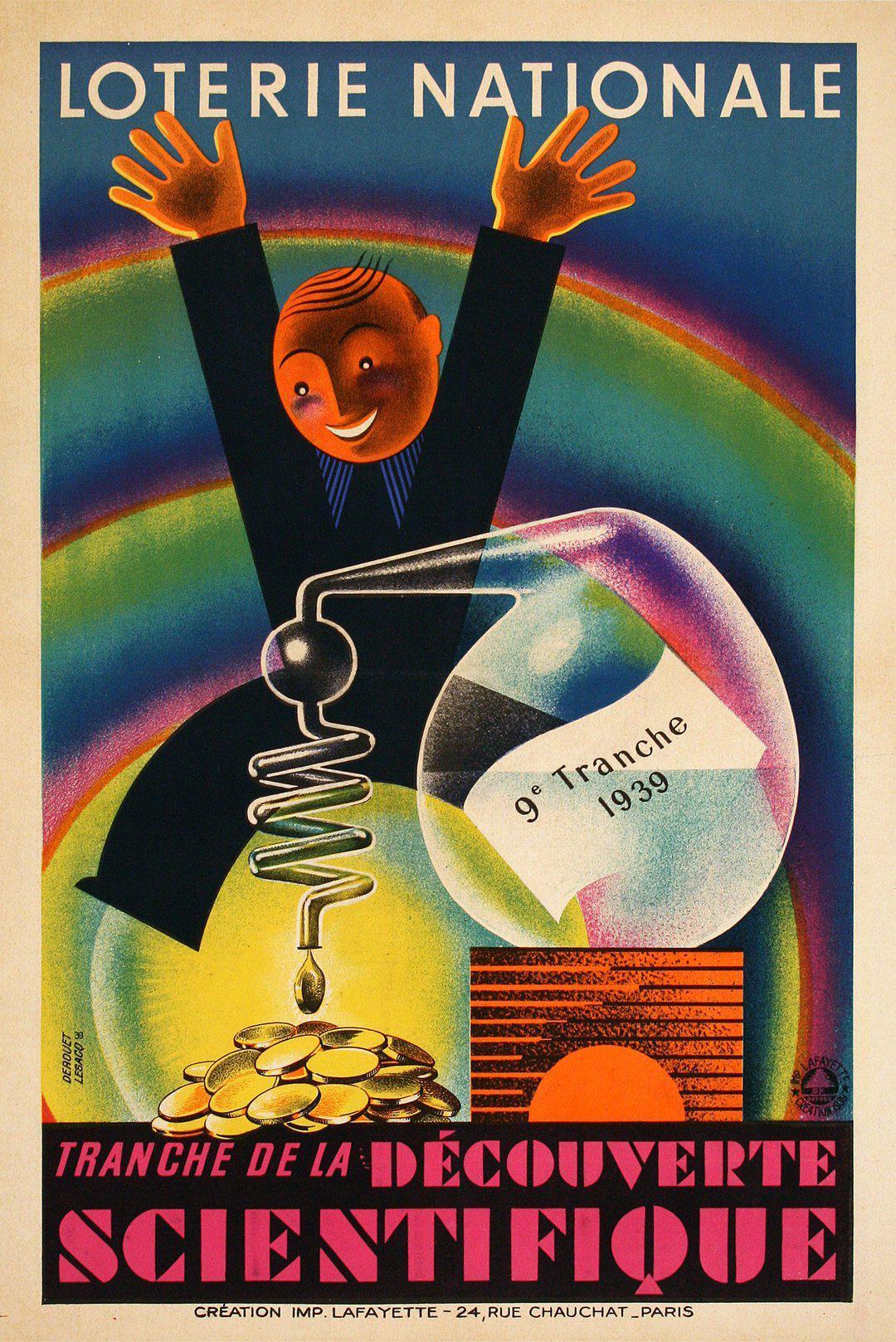 Original Vintage French Loterie Nationale Poster Scientifique by Derouet Lasacq 1939