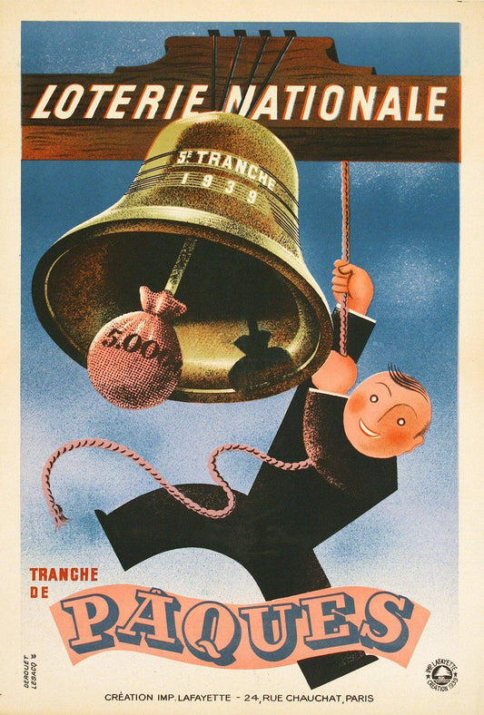 French Loterie Nationale Poster Paques by Derouet Lesacq Easter Church 1939