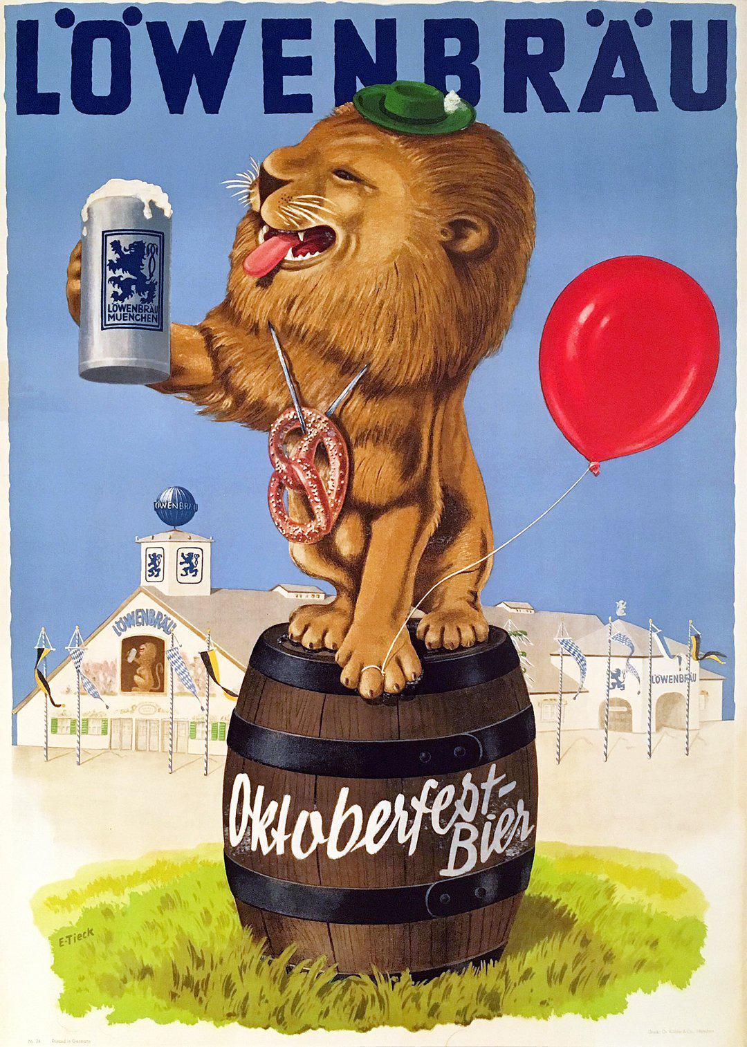 Lowenbrau Beer Poster for Oktoberfest c1955 by E. Tieck