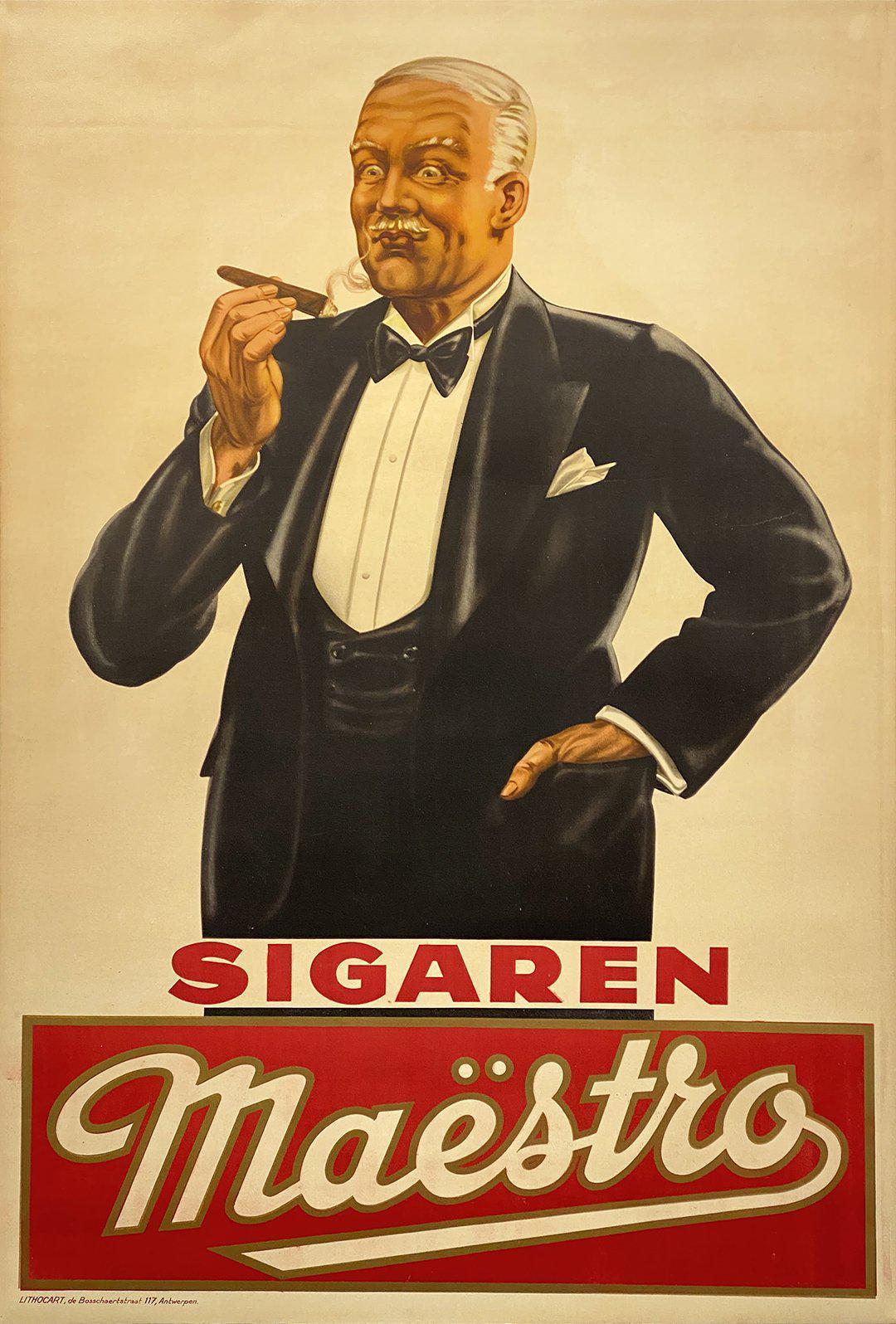 Original Vintage Sigaren Maestro Poster Cigars c1918