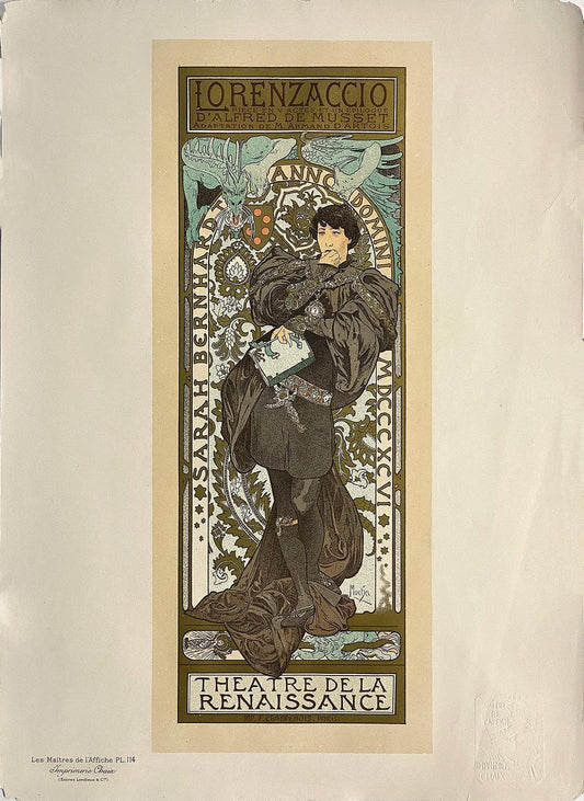 Original  Maitres de L'Affiche Lorenzaccio by Alphons Mucha Plate 114 1898