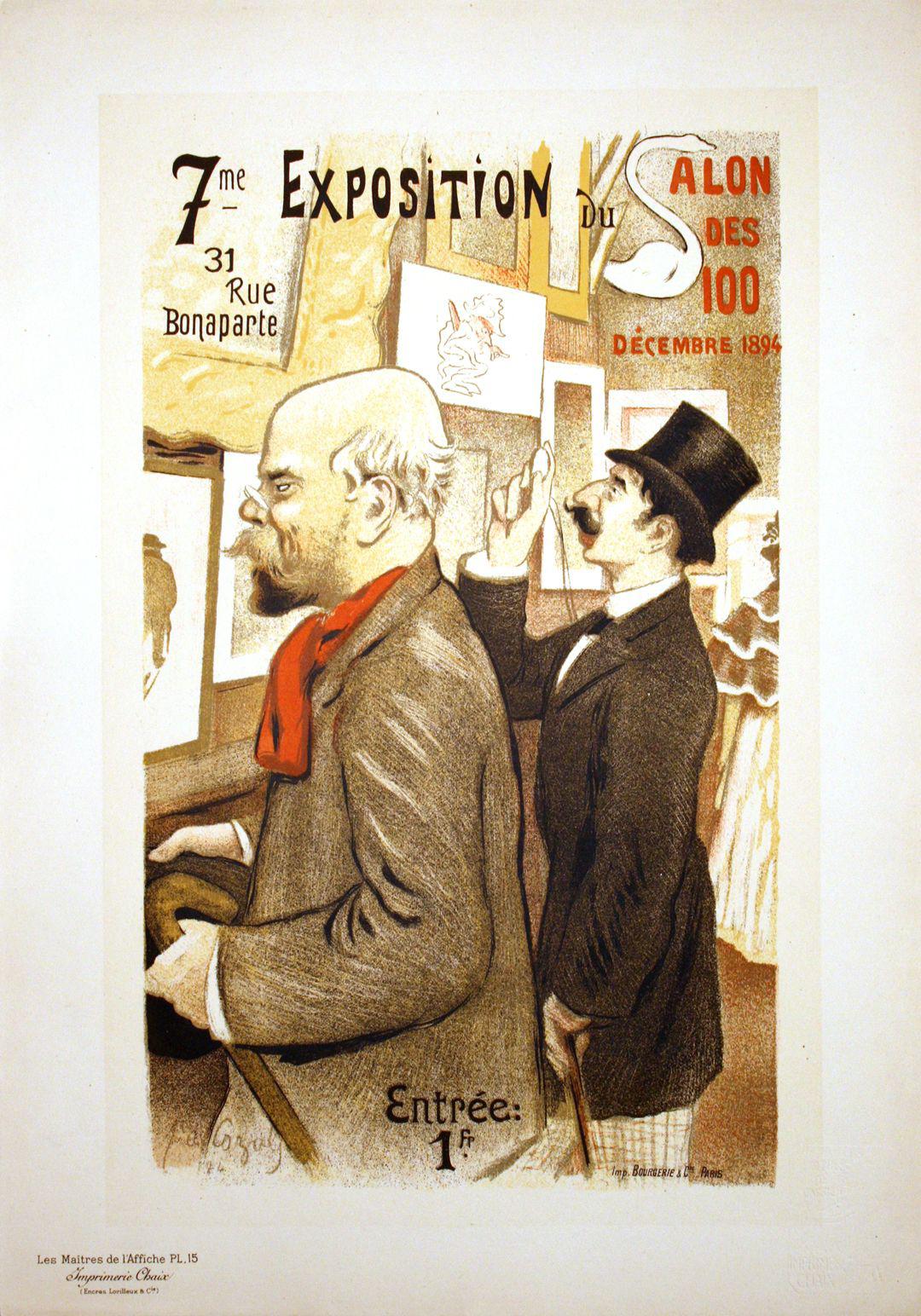 Original Maitre de L'Affiche - PL 15 by Frederic-Auguste Cazals c1895 - 7ieme Exposition du Salon des Cents