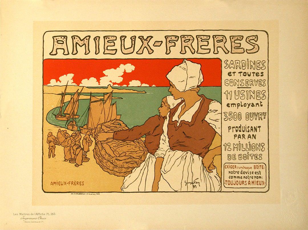 Original Vintage Maitre de l'Affiche Pl 183 Amieux Freres Sardines by Georges Fay 1899