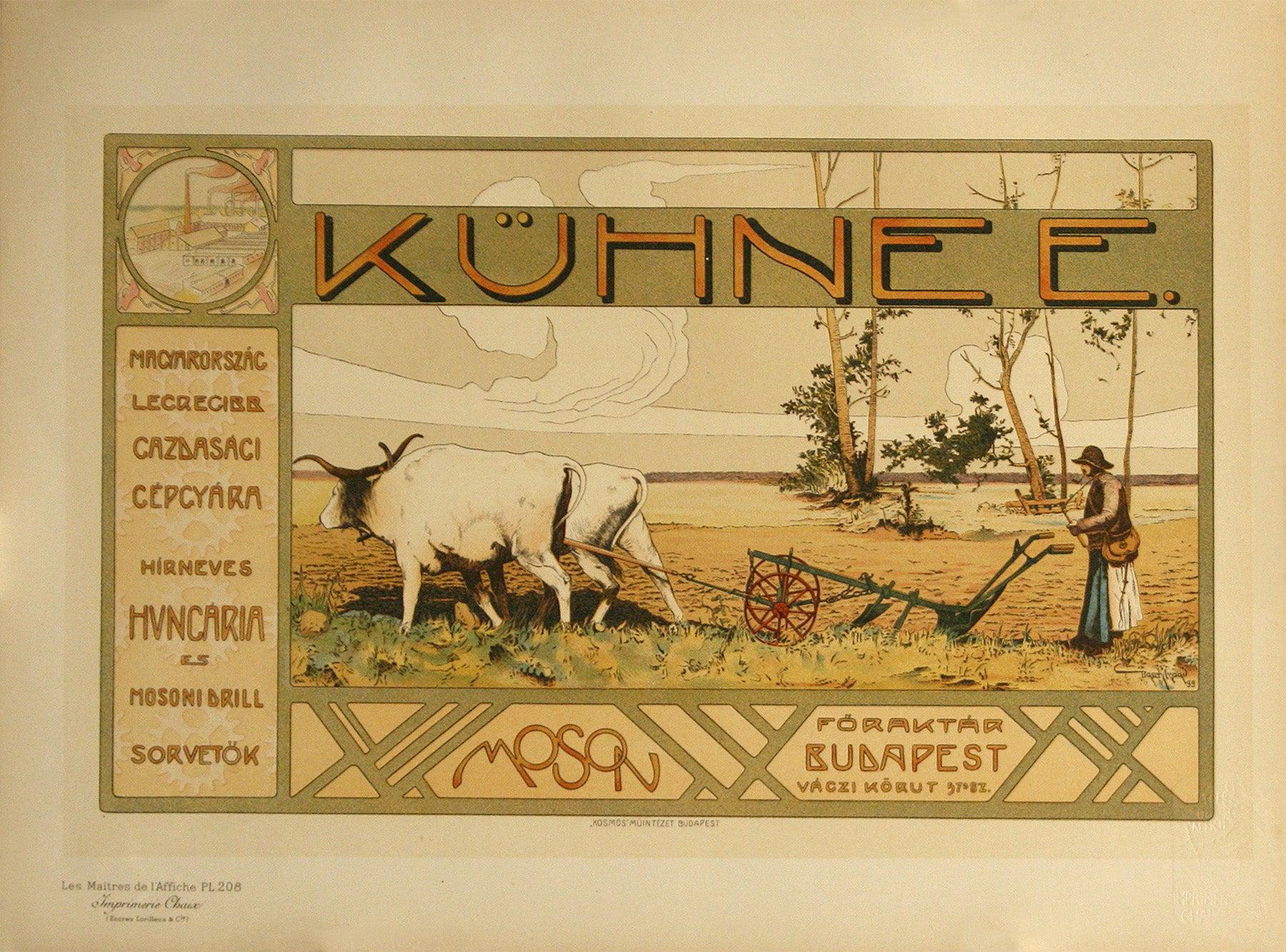 Original Vintage Maitre de l'Affiche Pl 208 Kuhnee Farm by Basch 1900 Hungary