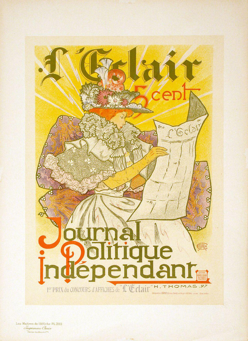 Original Vintage Maitres de l'Affiche Plate 222 L'Eclair by Thomas 1900