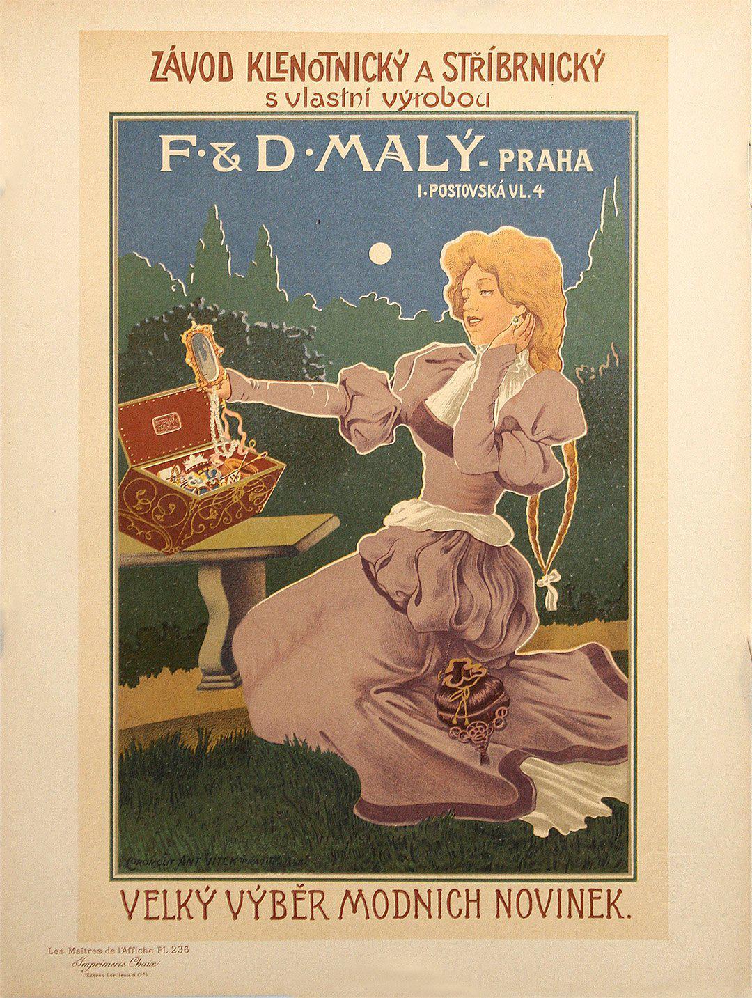 Original Maitre de l'Affiche Pl 236 F&D Maly Prague by Karel Reisner 1900 Art Nouveau