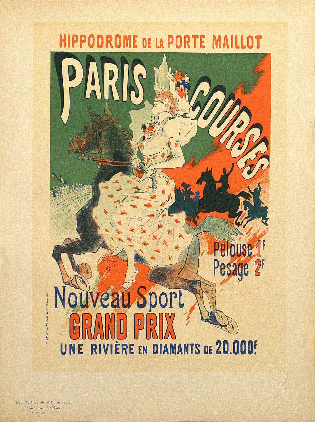 Original Vitnage Maitre de l'Affiche Jules Cheret Pl 61 Paris Courses Horse Racing 1897