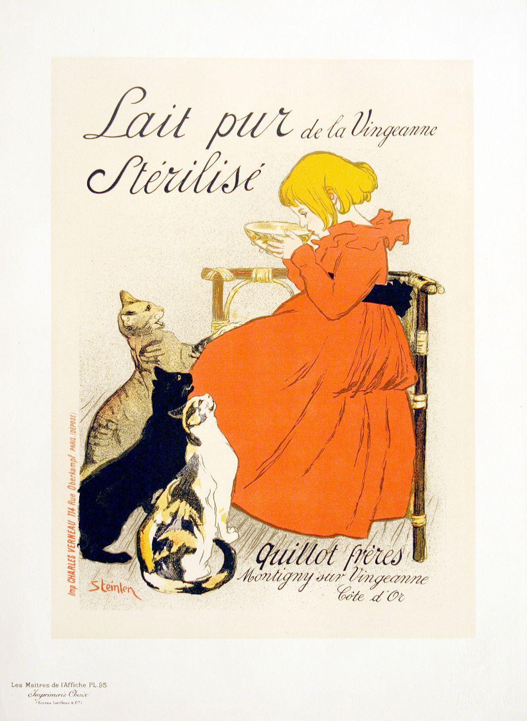 Original Maitre de L'Affiche - PL 95 Lait Pur Sterilise' by Theophile Steinlen 1896