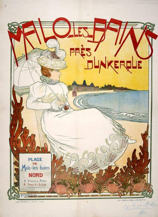 Malo Les Bains Original Travel Poster by Herdin 1898