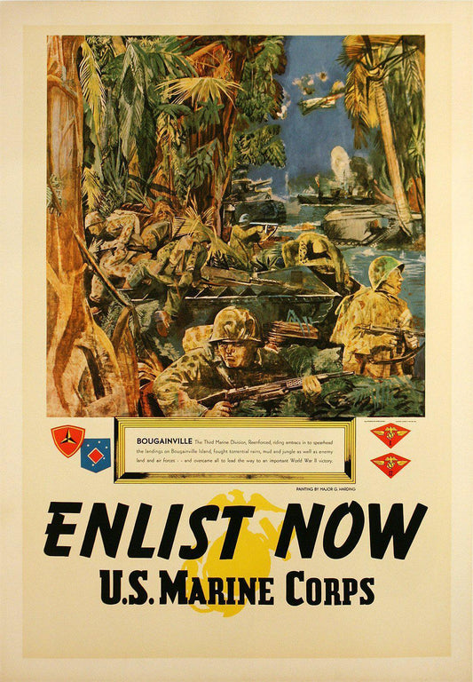 Original Vintage WWII Poster Marines - Enlist Now - Bougainville USMC 1945