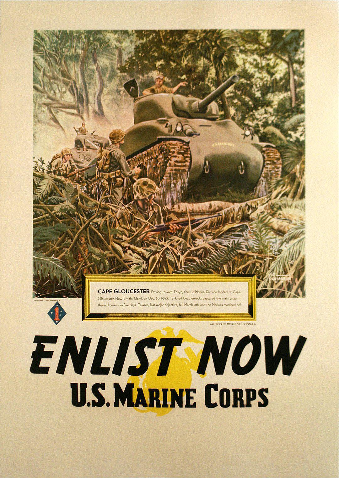 Original Vintage WWII Poster Marines - Enlist Now - Cape Gloucester USMC 1945