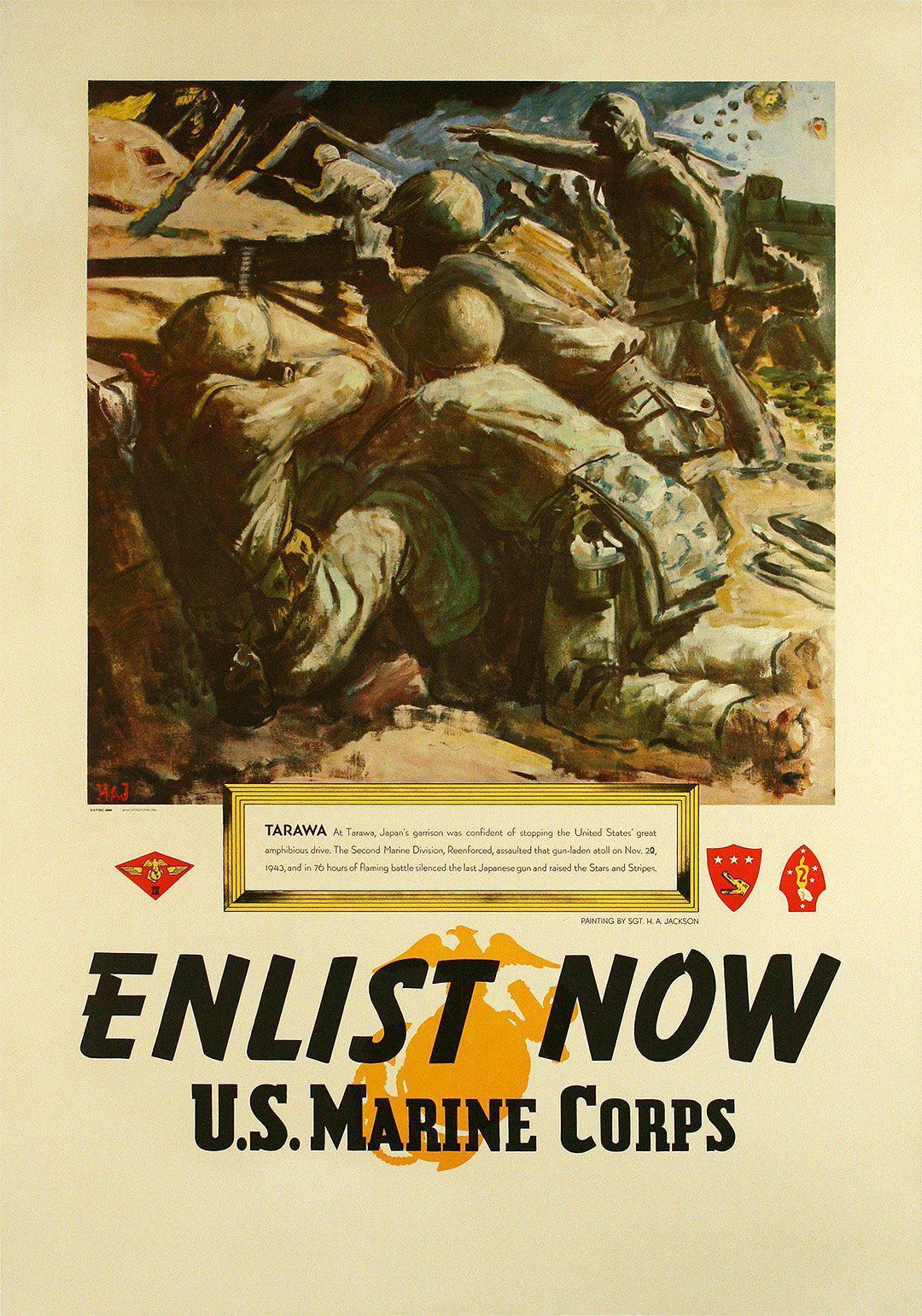 Original Vintage WWII Poster Marines - Enlist Now - Tarawa USMC 1945
