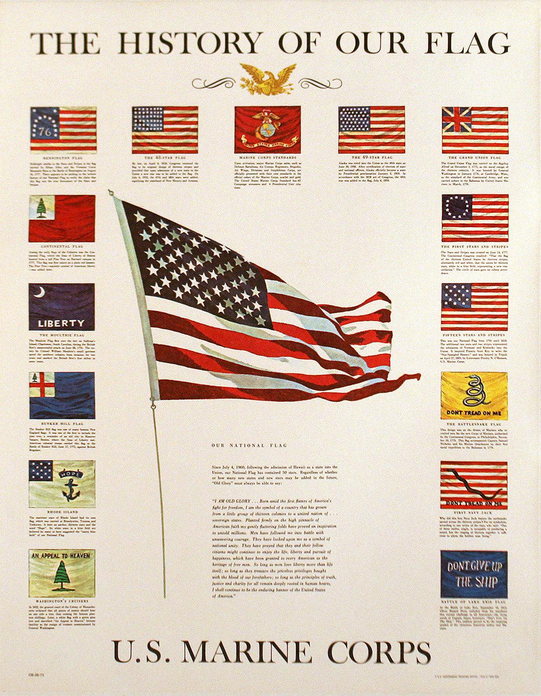 Marines - The History of Our Flag Original Vintage Poster 1973 USMC