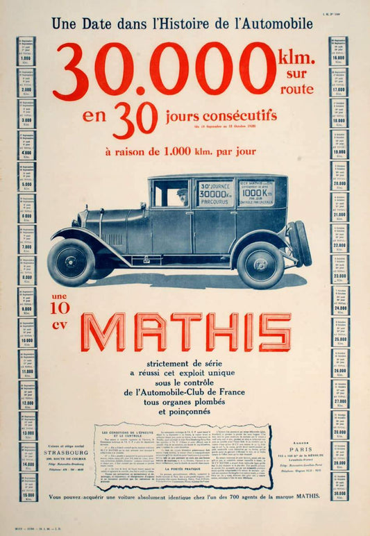 Original French 1920's Automobile Poster Mathis