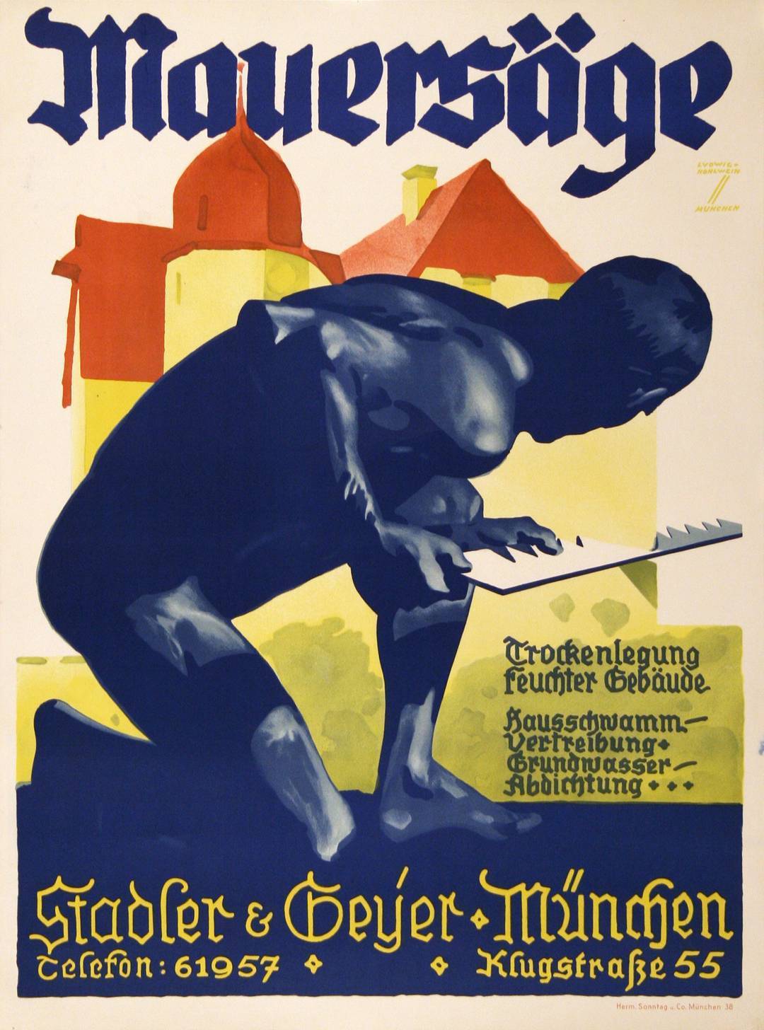 Original Mauersage Poster 1925 by Ludwig Hohlwein