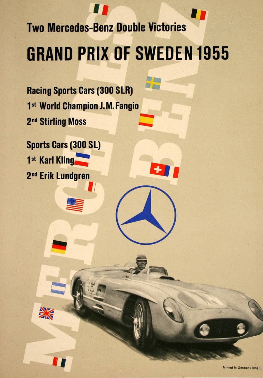 Mercedes Benz Original Poster Grand Prix of Sweden 1955 by Stankowski