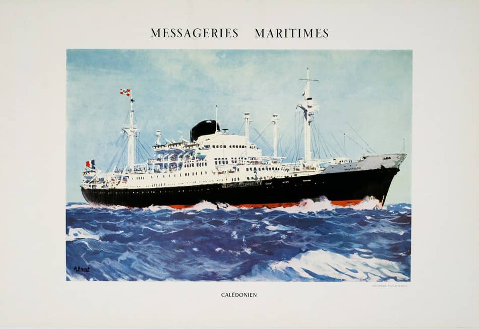 Original Vintage Messageries Maritime Poster Caledonien by Brenet 1950