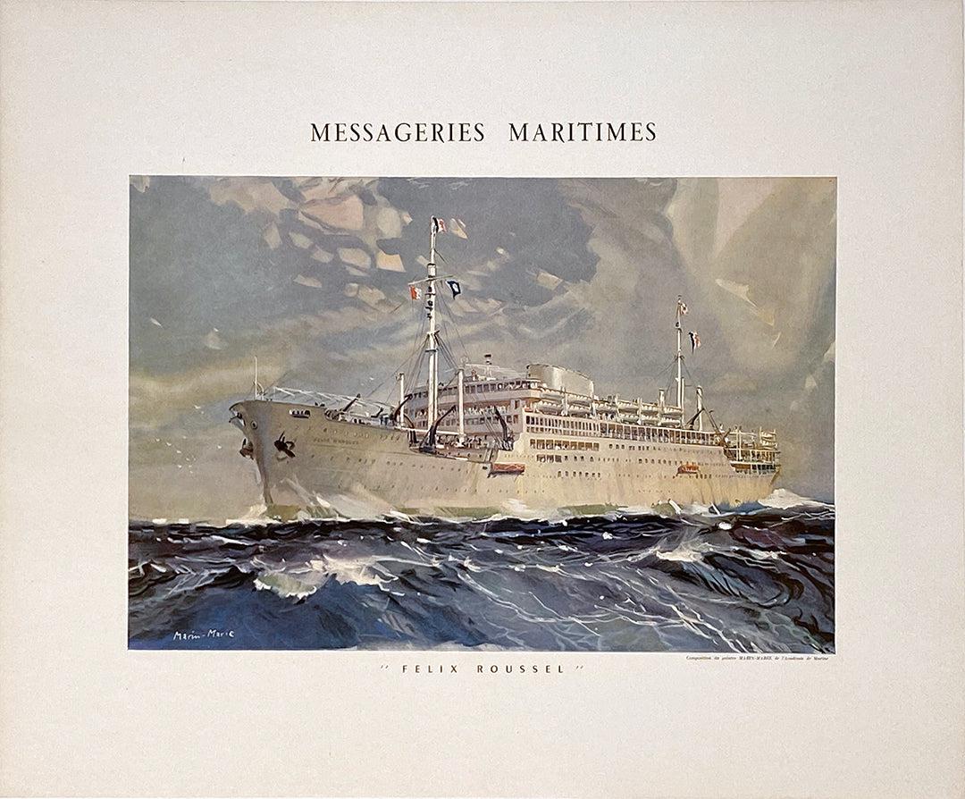 Original Vintage Messageries Maritimes Poster Felix Roussel by Marin Marie c1955