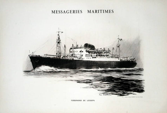 Original Poster for Messageries Maritimes Ferdinand de Lesseps by Roger Chapelet c1950