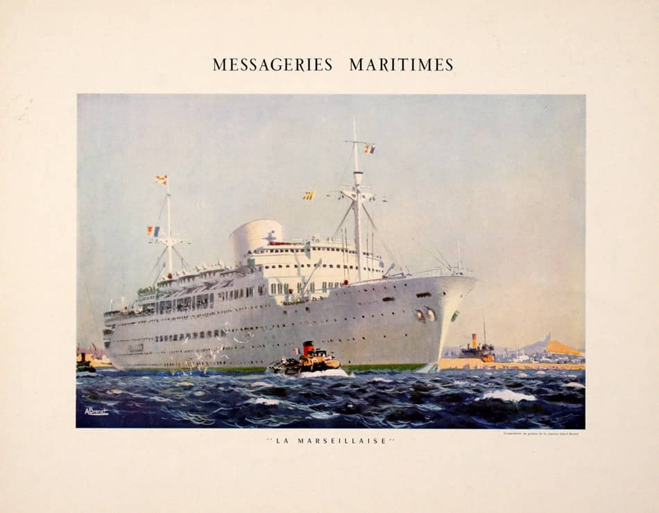 Original Vintage Messagerie Maritimes Poster La Marseillaise by Brenet 1950