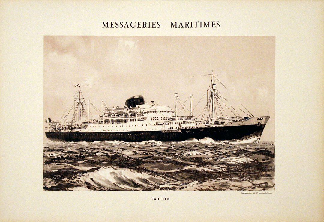 Original Vintage Messageries Maritimes Poster Tahitien by Albert Brenet c1950