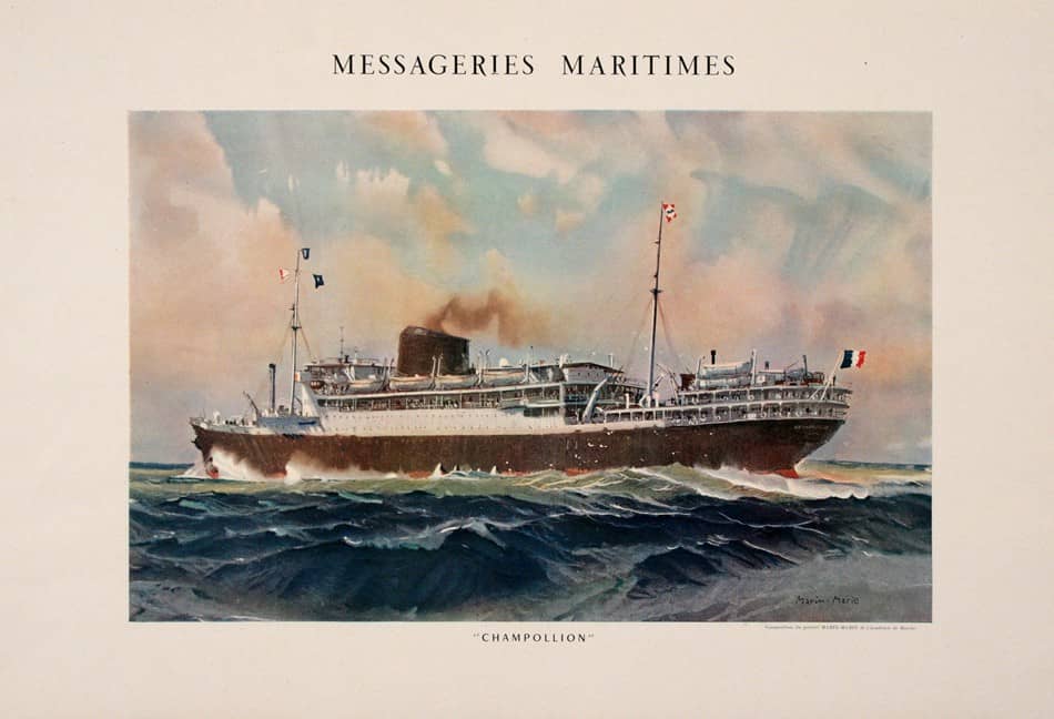 Original Vintage Messageries Maritimes Poster Champolion by Marin Marie 1950