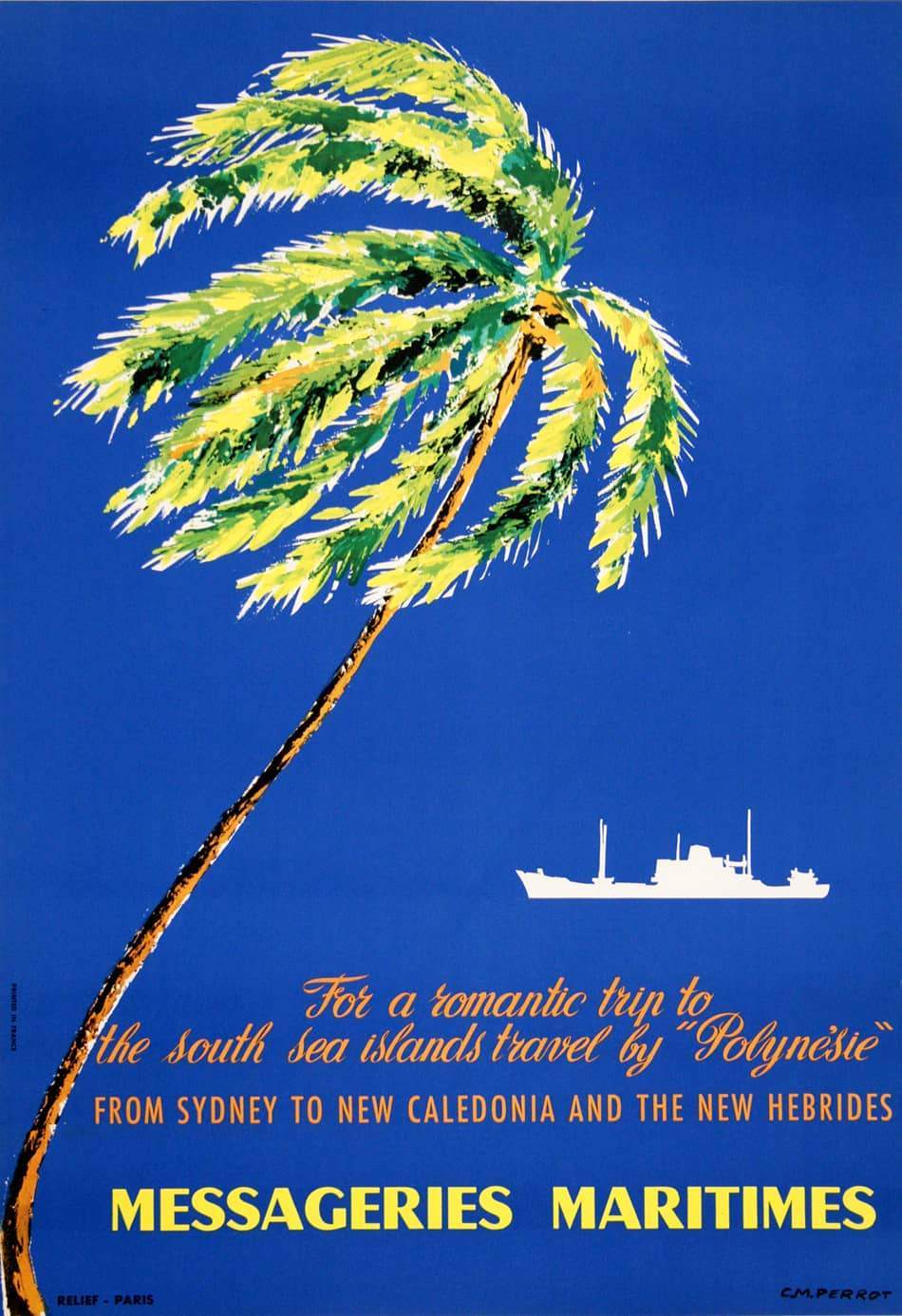Original Vintage Poster Messageries Maritimes from Sydney to New Caledonia 1955