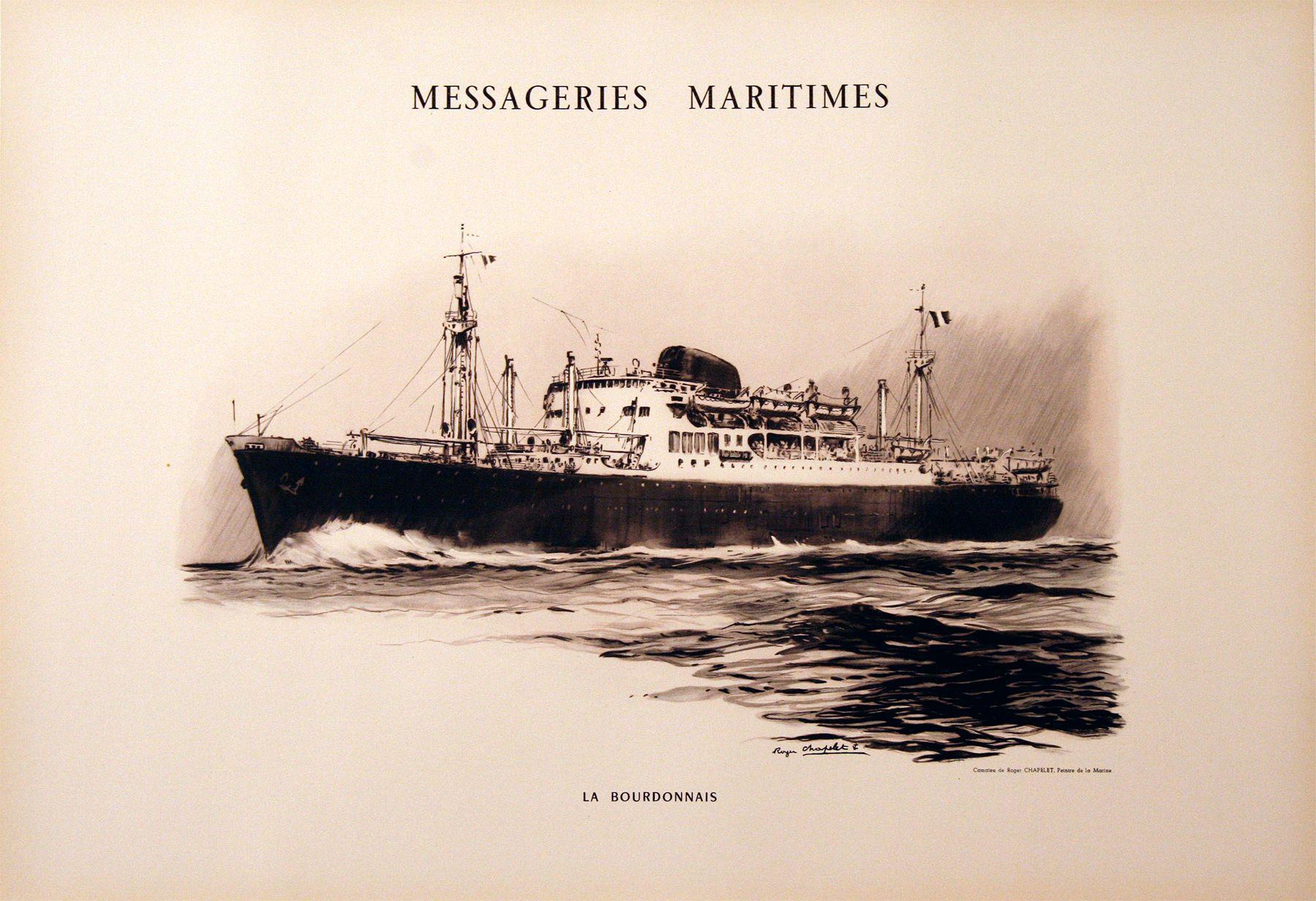 Original Messageries Maritimes La Bourdonnais by Roger Chapelet c1955