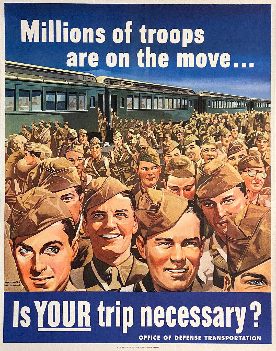 Original Vintage WWII Is Your Trip Necessary Poster c1943