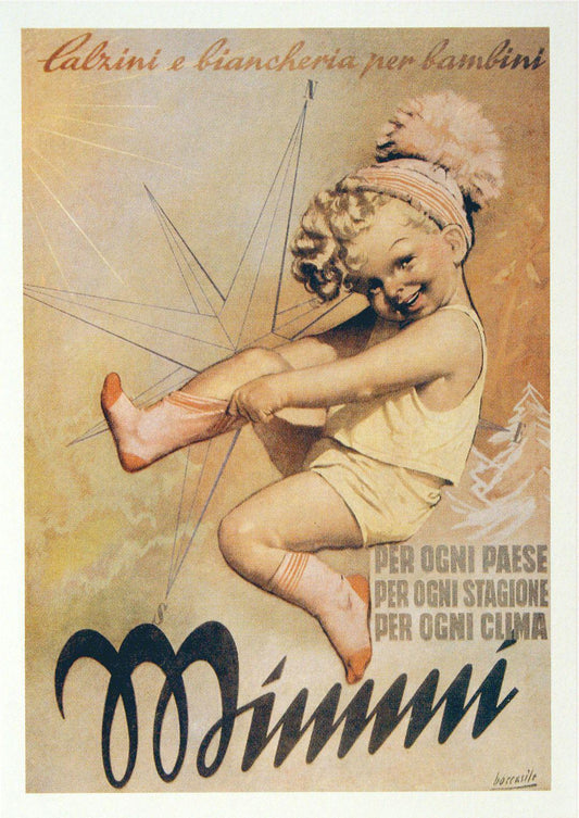 Original 1950's Italian Poster - Mimmi by Gino Boccasile - Children's Socks and Underwear