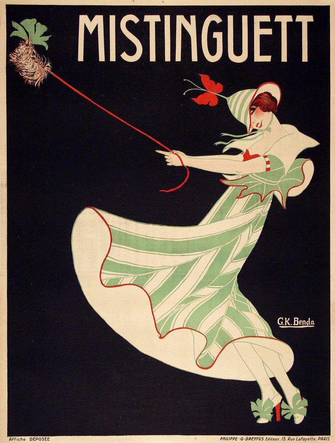 Original Vintage Mistinguett Poster by Georges Kugelmann Benda 1913 Cabaret