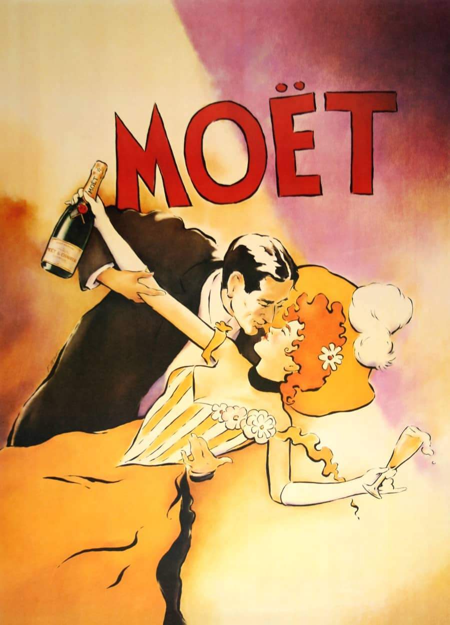 Original Moet Champage Couple Poster 1996 by Vince McIndoe