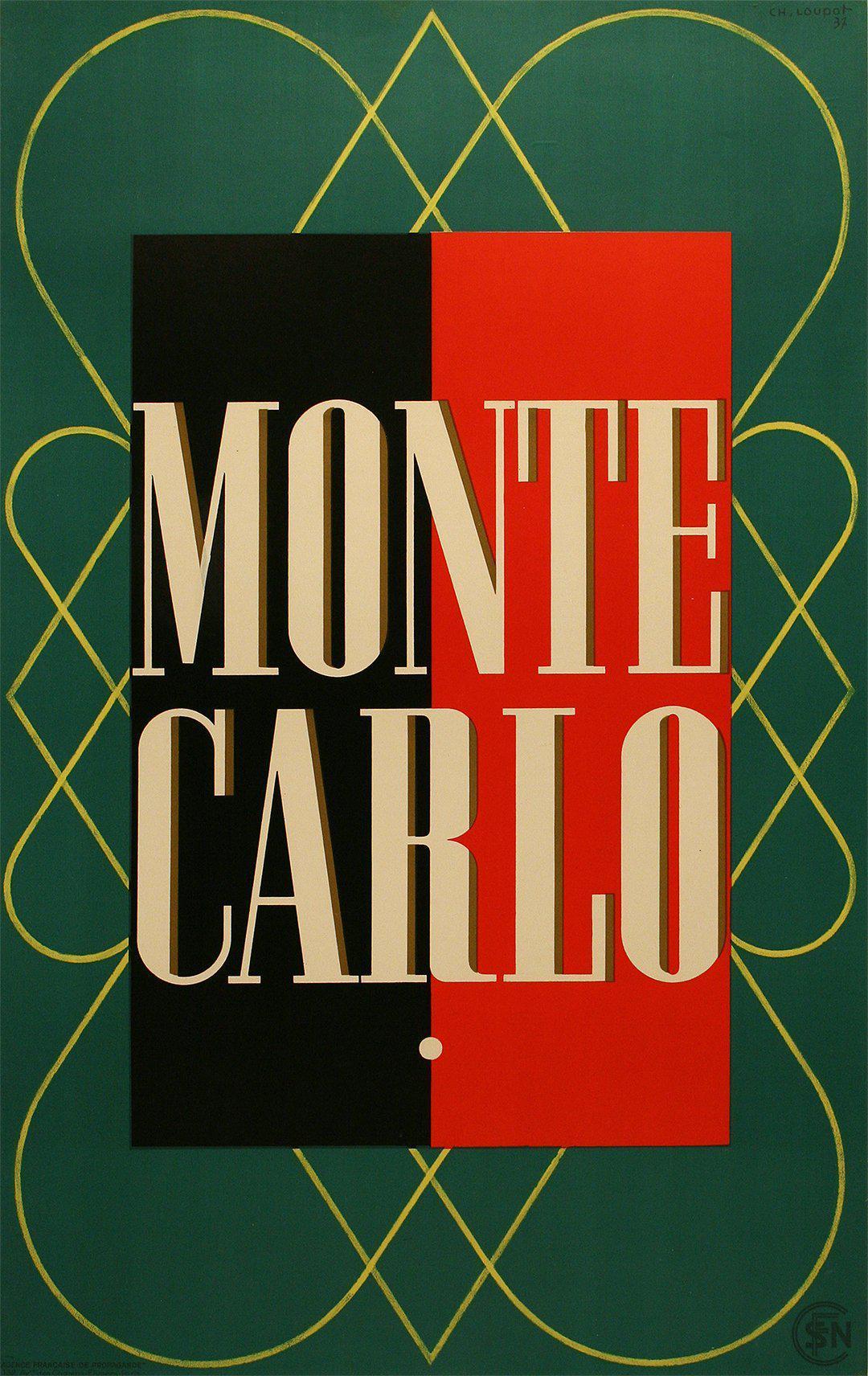 Original Vintage Monte Carlo Casino Poster by Charles Loupot 1937 Art Deco