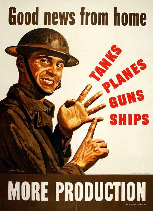 Original Vintage WWII Poster More Production - Good News From Home 1942