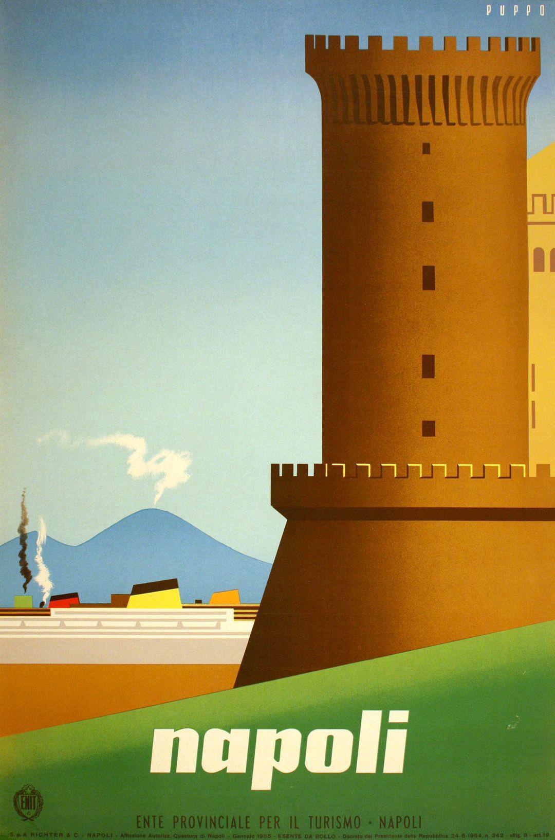 Original Vintage Italian Travel Poster Napoli Naples 1954 by Mario Puppo