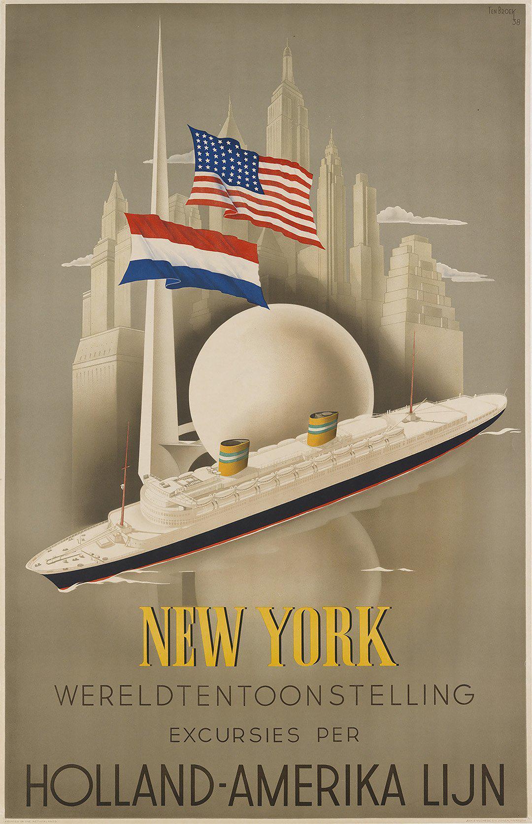 Original New York Holland-Amerika Lijn 1939 Poster by Willem Ten Broek