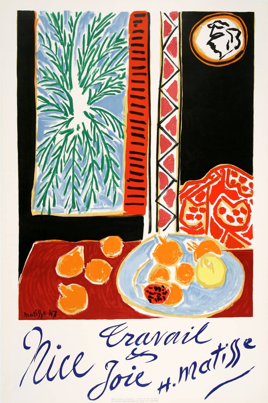 Original Henri Matisse Travel Vintage Poster for Nice France Created in 1947 Travail et Joie
