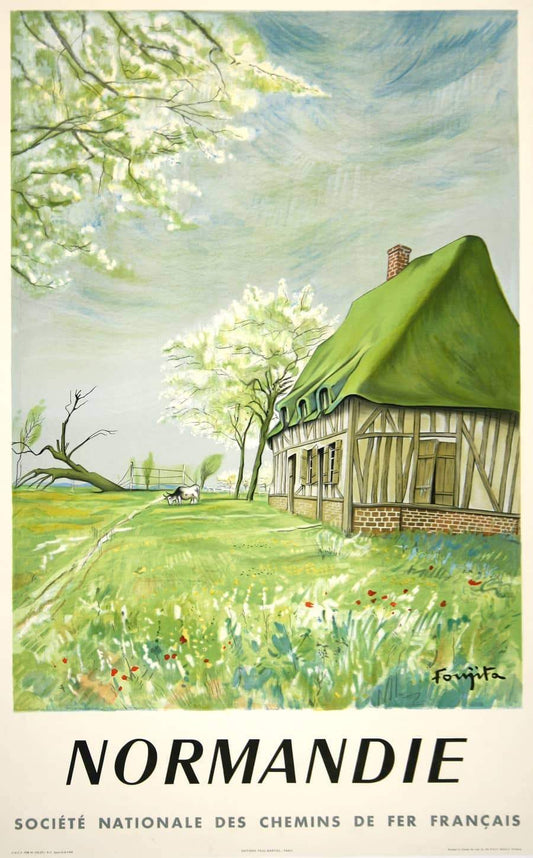 Original Vintage Normandie Travel Poster by Foujita 1958 SNCF