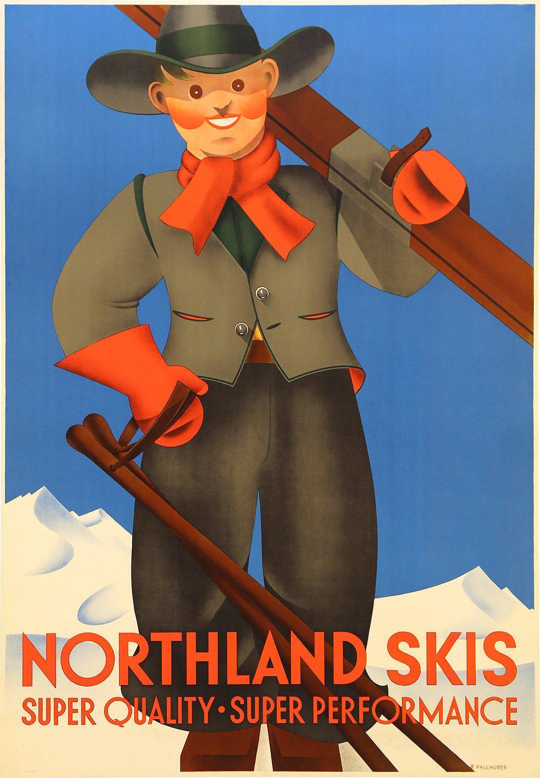 Original Northland Skis Poster c1935 by Pallhuber Skiing