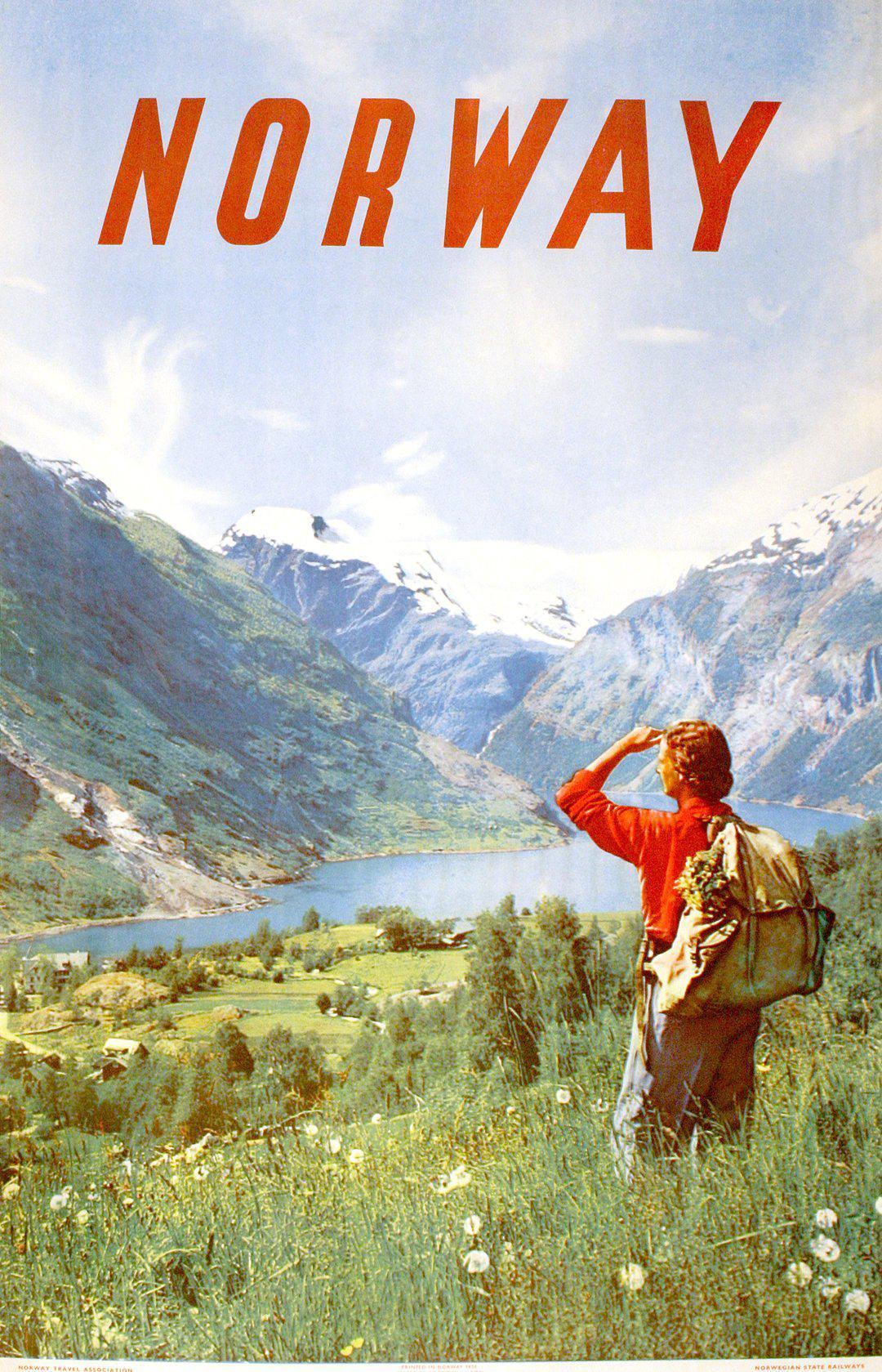 Original Vintage Norway Travel Poster Fjords by John Tedford 1956