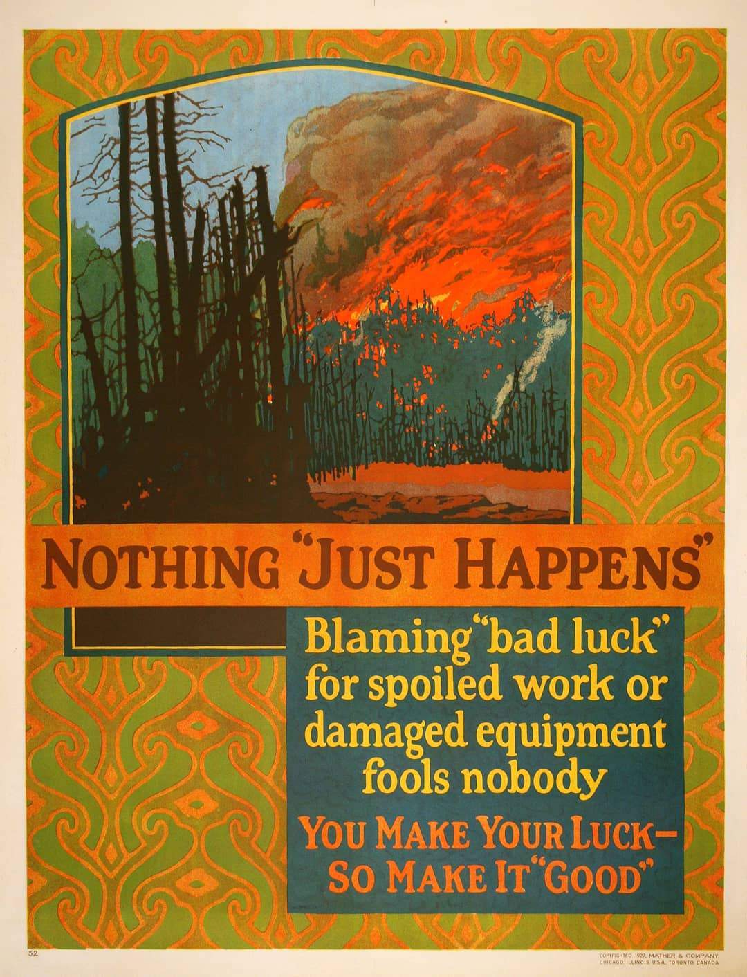 Original Mather Work Incentive Poster 1927 - Nothing Just Happens