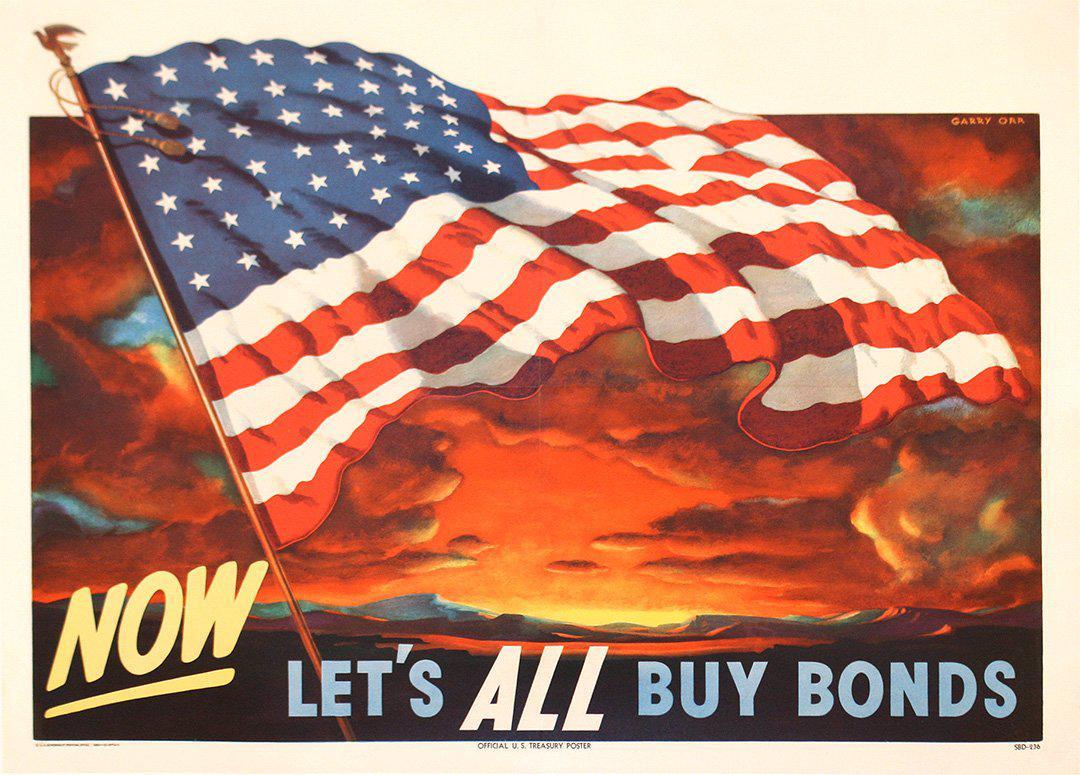 Now - Let's All Buy Bonds American Flag WWII Original Vintage Poster by Gary Orr 1950