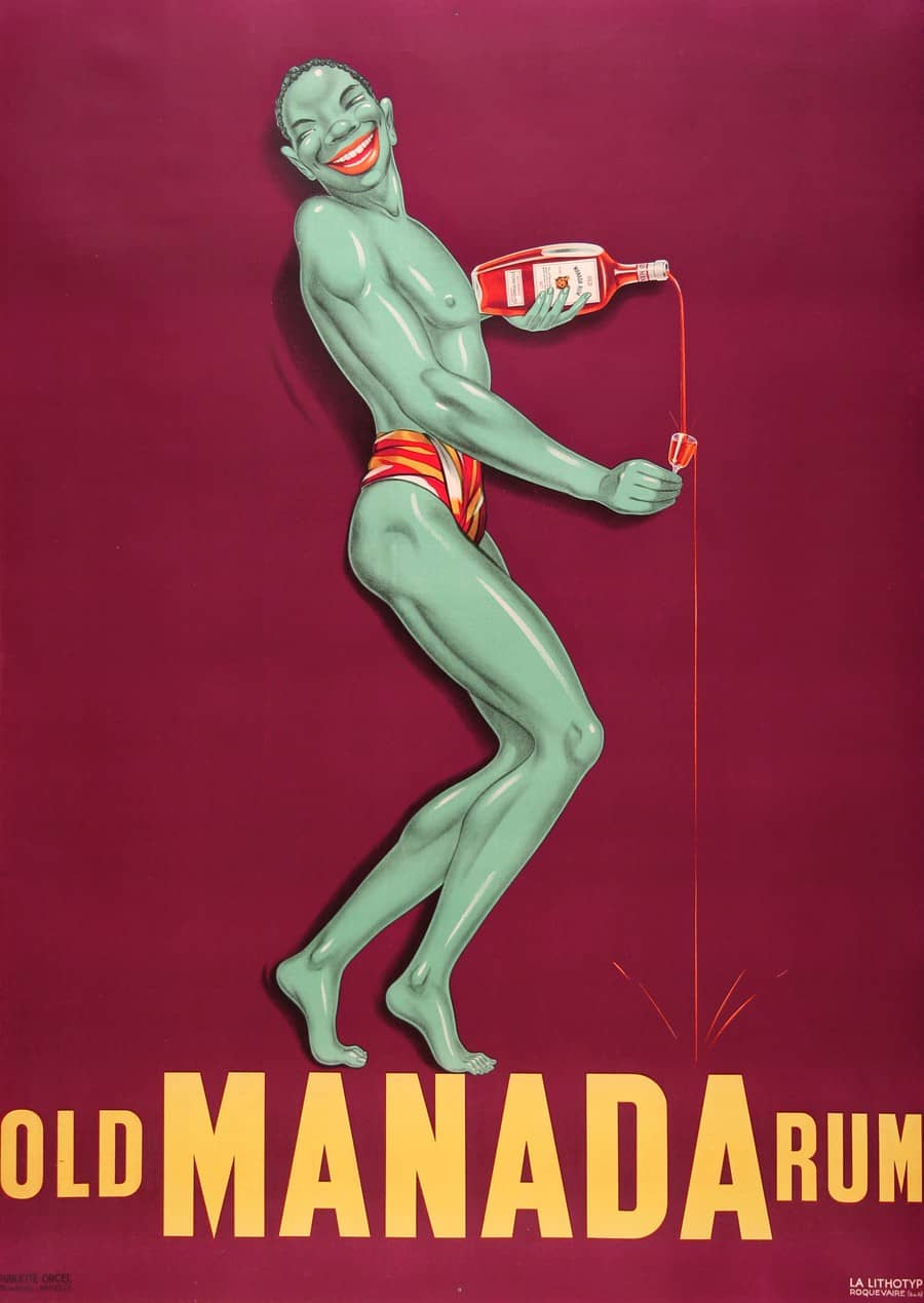 Original Vintage French Poster Old Manada Rum Featuring Green Man C1930