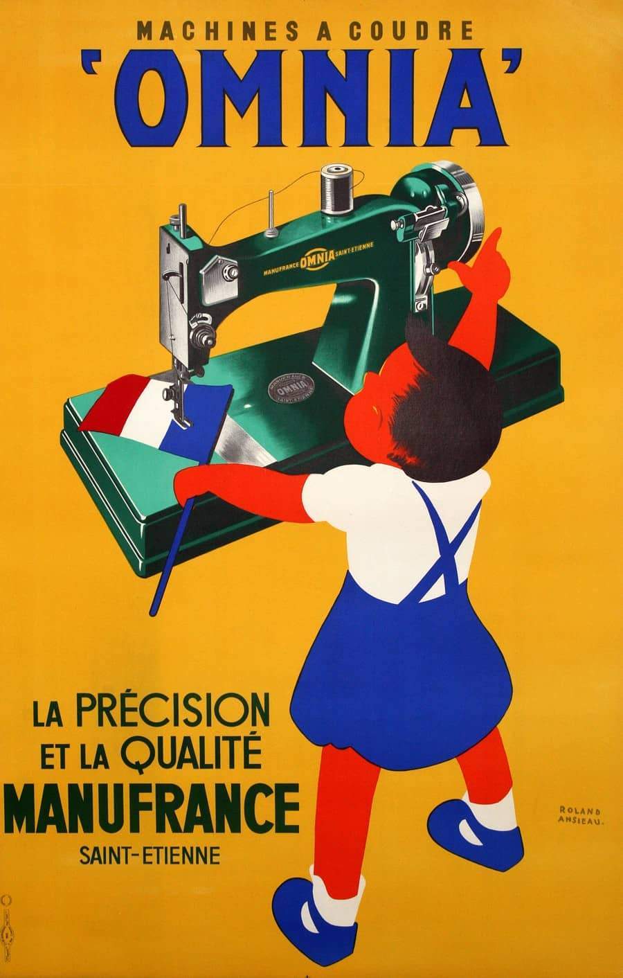 Original French Omnia Sewing Machine Poster by Ansieau c1950