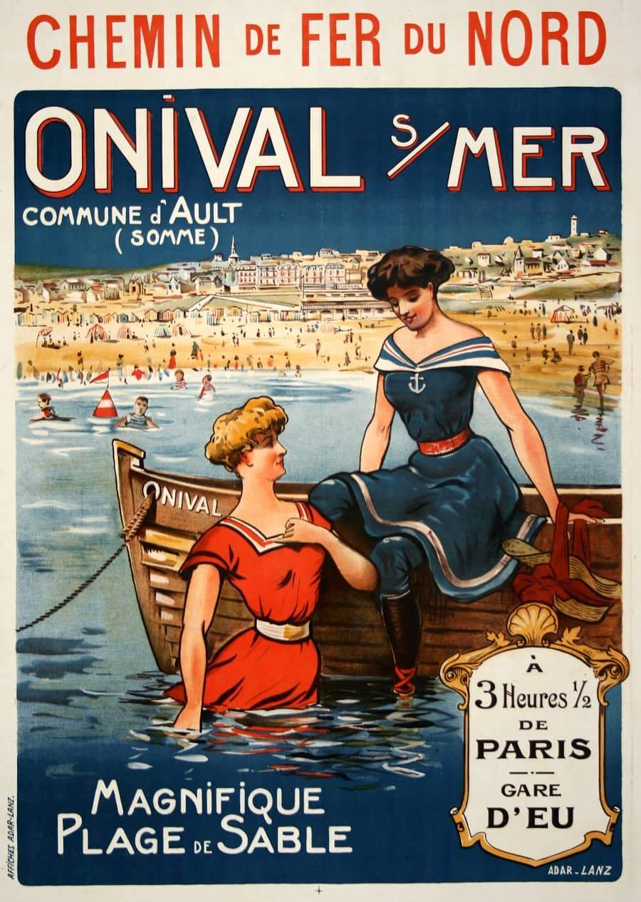 Original Vintage Train Poster Onival sur Mer by Lanz c1905