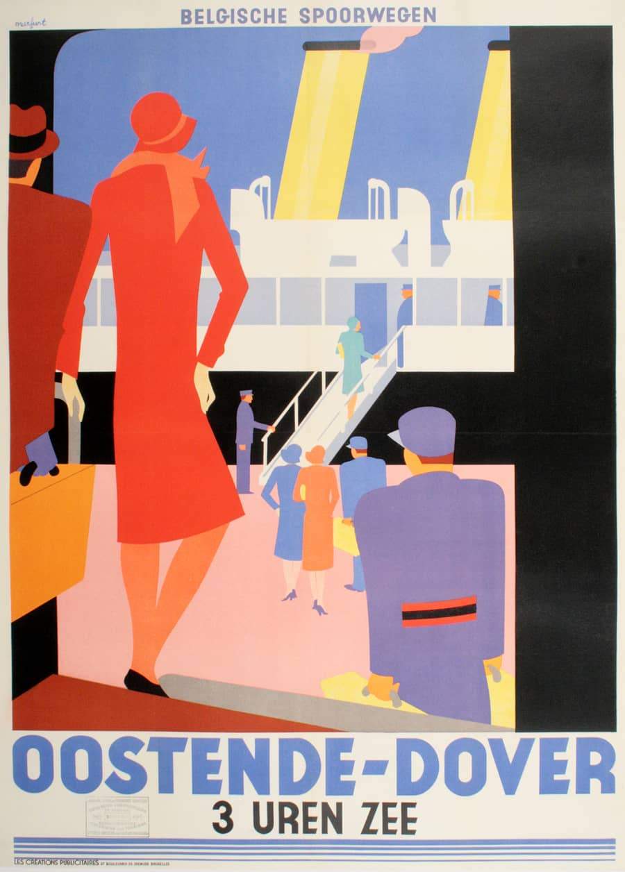 Rare Original Vintage Poster 1931 - Oostende Dover by Leo Marfurt