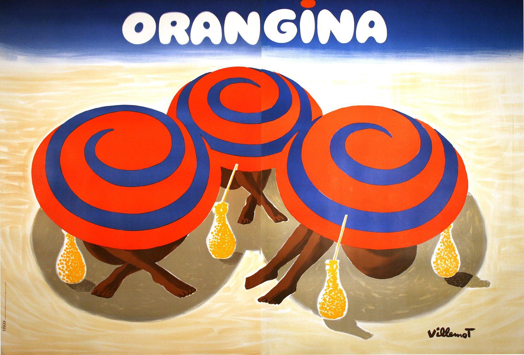 Original Vintage Orangina Poster by Bernard Villemot 1984 Umbrellas