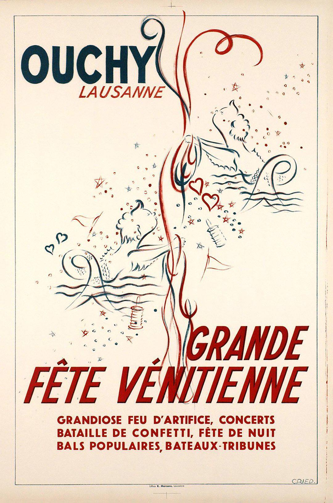 Original Vintage Swiss Poster Ouchy Lausanne by Cried c1950